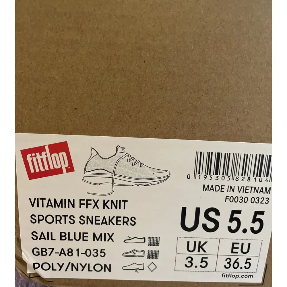 Fitflop Womens Vitamin FFX Sail Blue Knit Sports Sneakers Sz 5.5 Medium